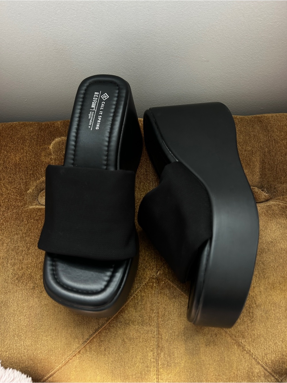 Call It Spring Black Platform Slide Mules